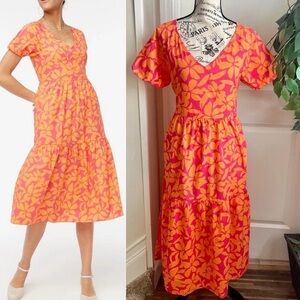 J. Crew Summer Pink and Orange Midi Dress